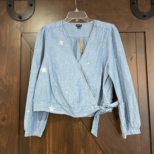 J. Crew chambray wrap top with silver stars size Large